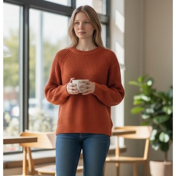 Madewell Fairbanks Cotton Wool Blend Knit Orange Sweater Womens XS Pull On Crew - Picture 1 of 9